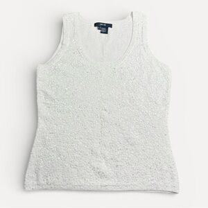 Y2K Per Se Ivory Sequin Tank Top Party Holiday Sparkle Camisole Medium